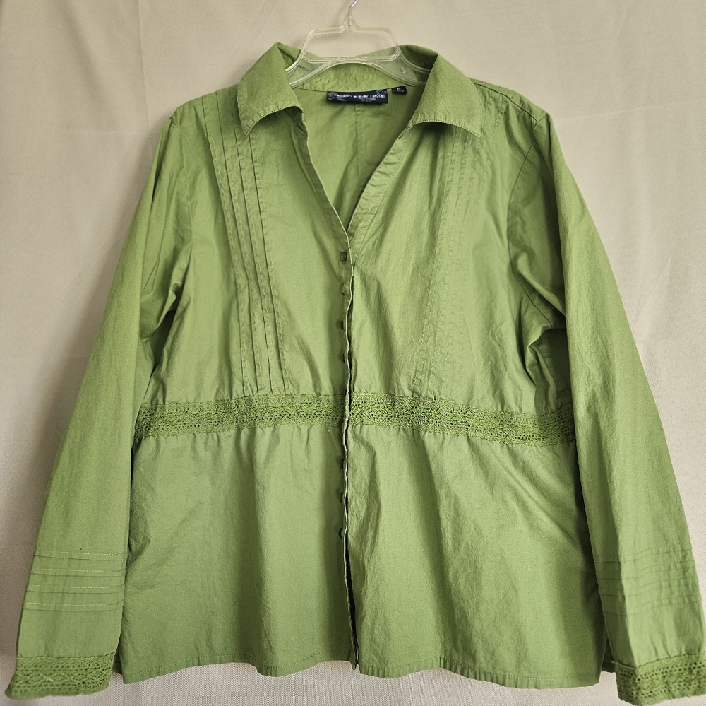 Susan Graver Style Green Button-Up Blouse Size XL